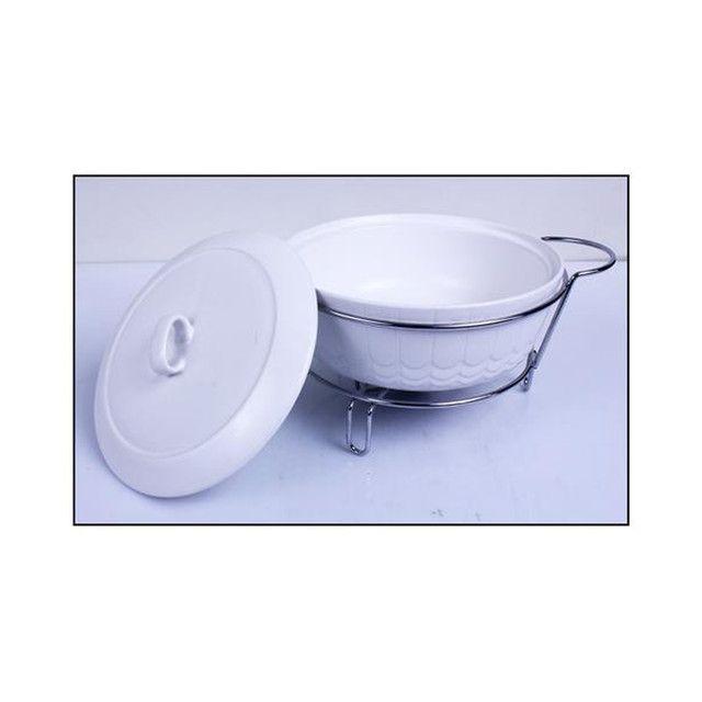 Sopera Decorativa Cerámica Blanca con Soporte-2