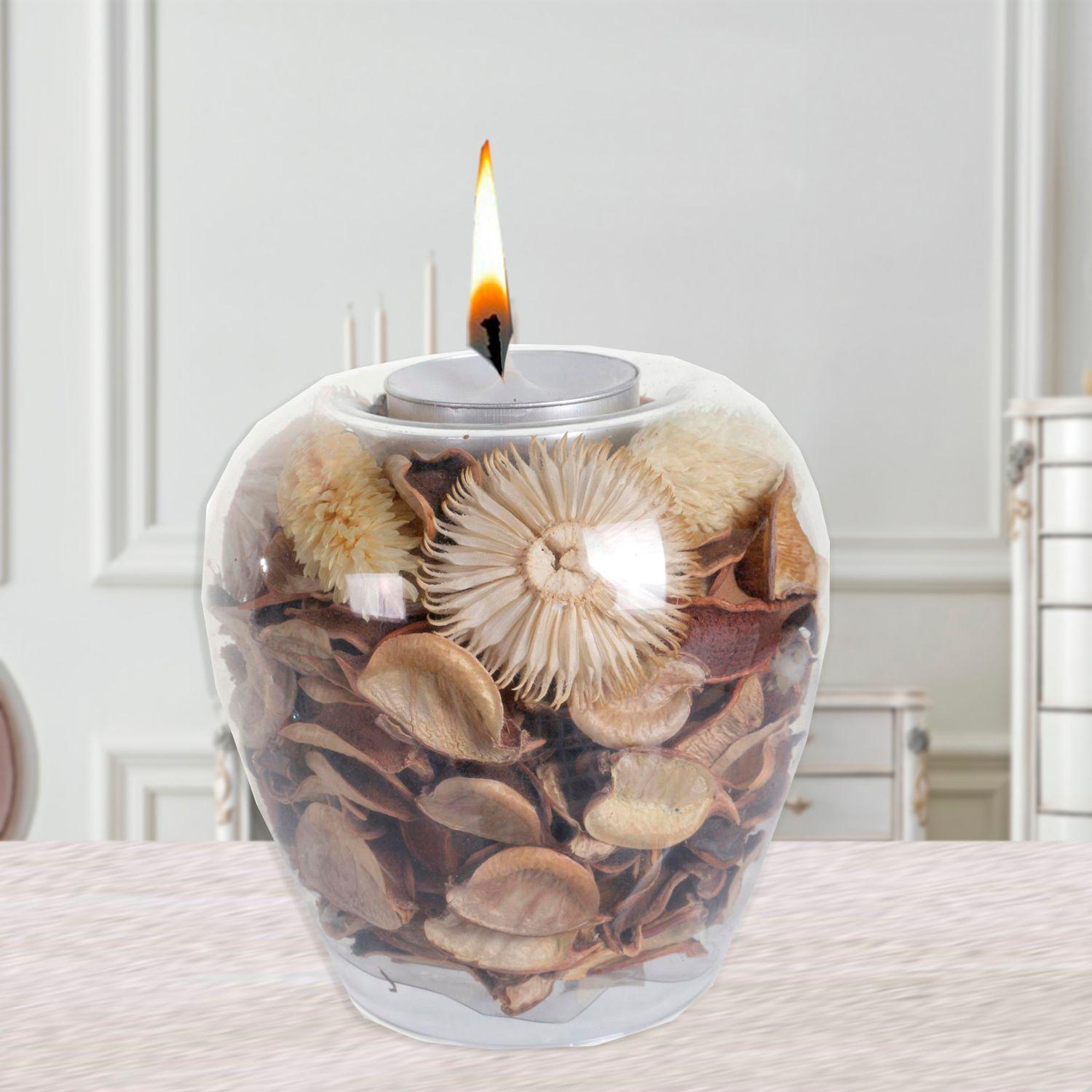 Portavela Decorativo Flores Secas Natural-4