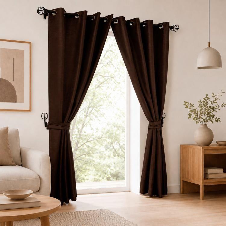 Set Cortina Blackout 6 Piezas Con Argolla Chocolate-2