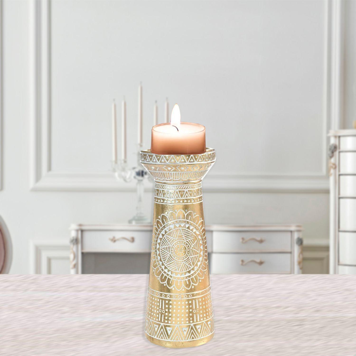 Portavela Decorativo Azteca Grande Gold-3