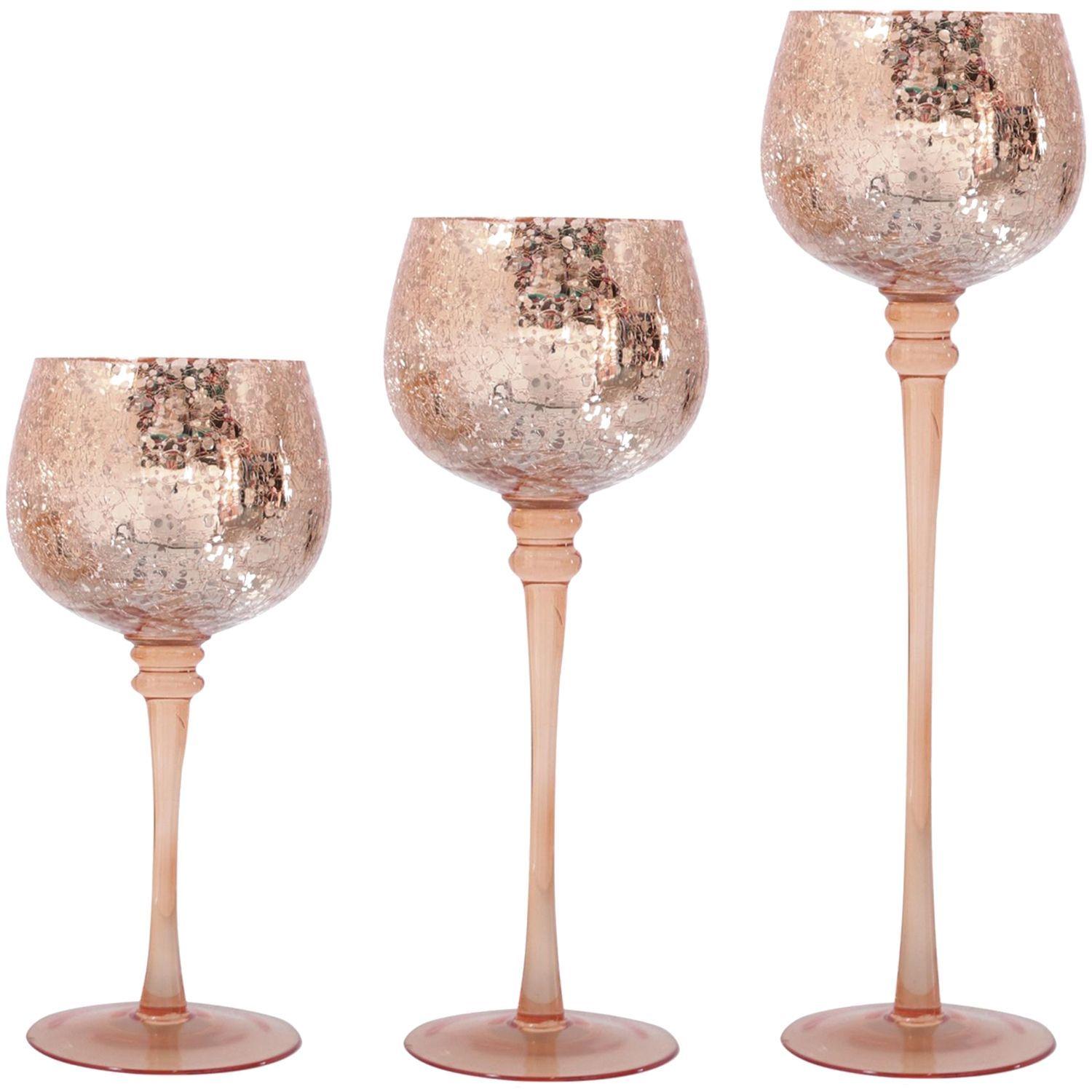 Juego de Portavelas Decorativo Murano Rose Gold 3 Piezas-0