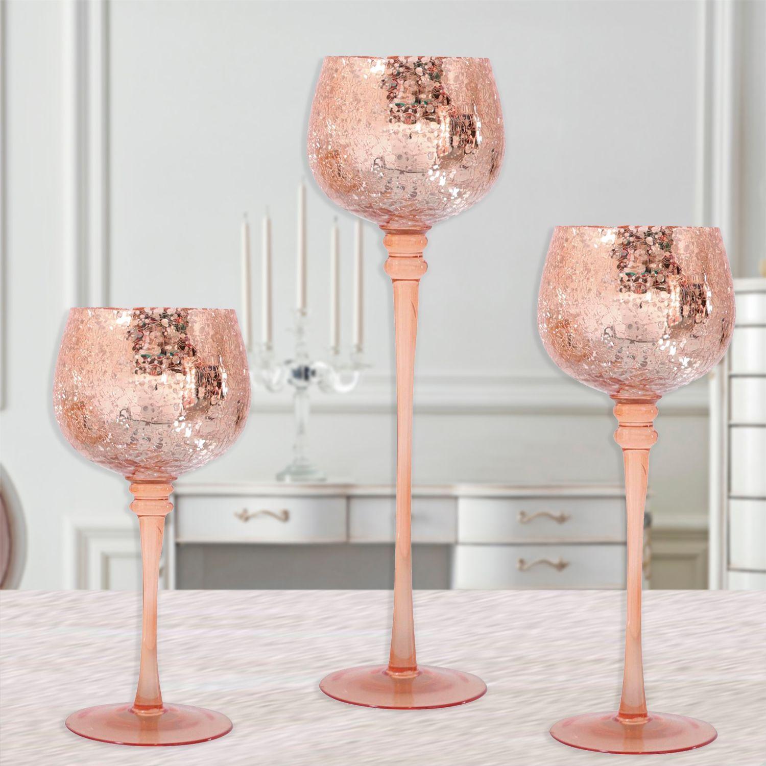 Juego de Portavelas Decorativo Murano Rose Gold 3 Piezas-3