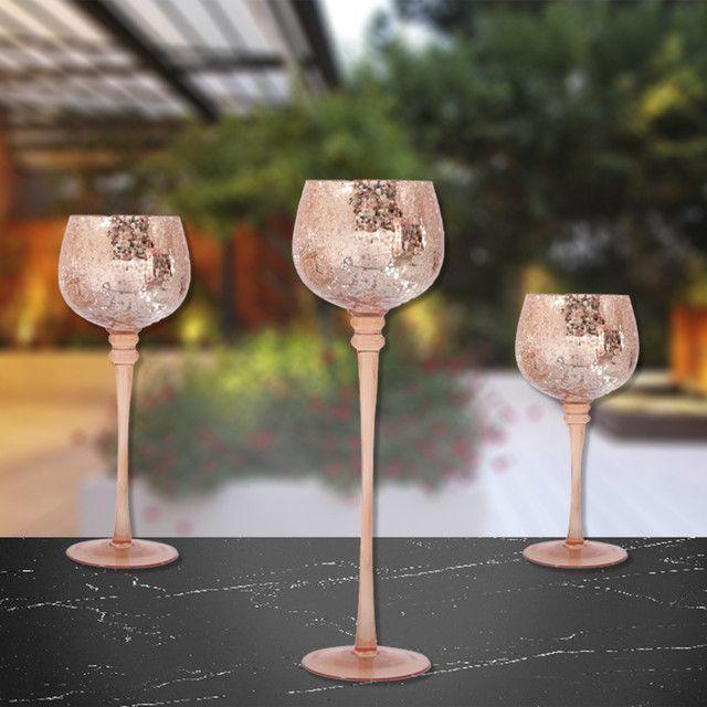 Juego de Portavelas Decorativo Murano Rose Gold 3 Piezas-4