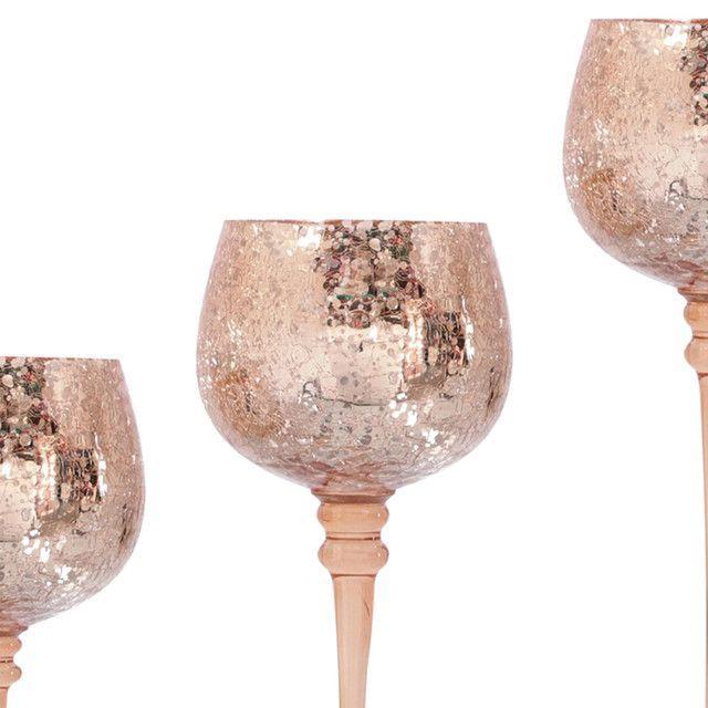 Juego de Portavelas Decorativo Murano Rose Gold 3 Piezas-2