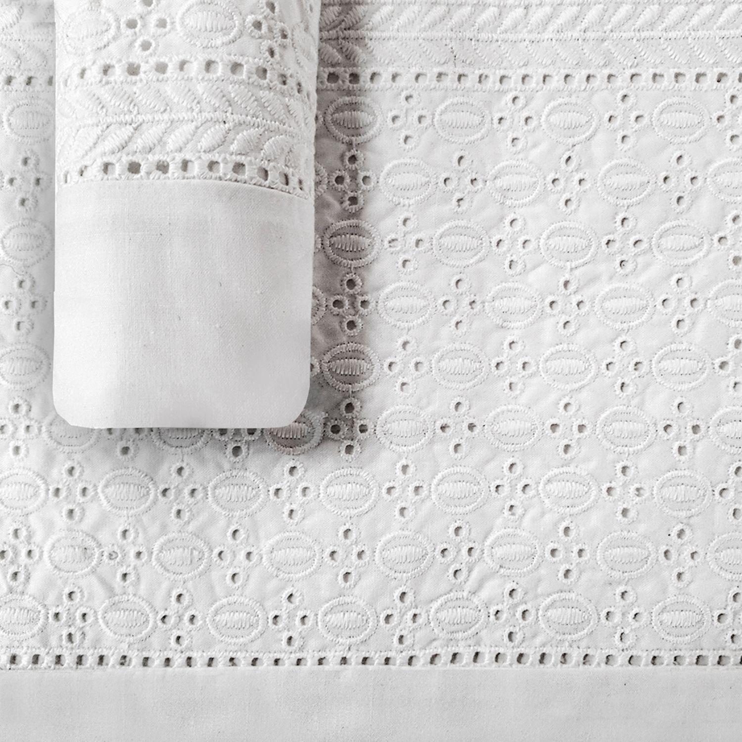 Juego de Sabanas 180 Hilos Broderie Blanco 2 Plazas-2