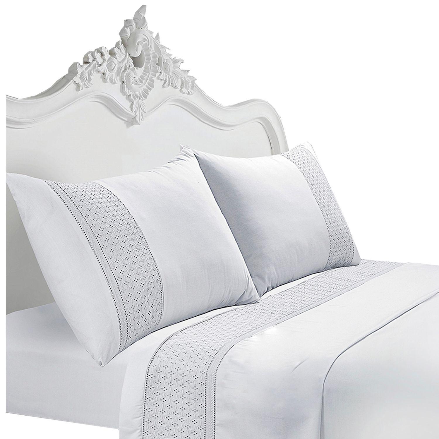Juego de Sabanas 180 Hilos Broderie Blanco 2 Plazas-4