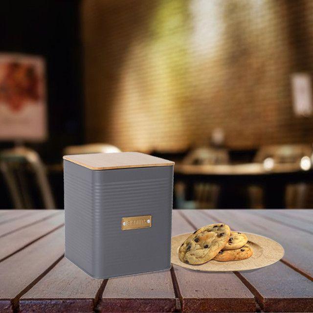 Contenedor Decorativo Acero Galletas Gris-2