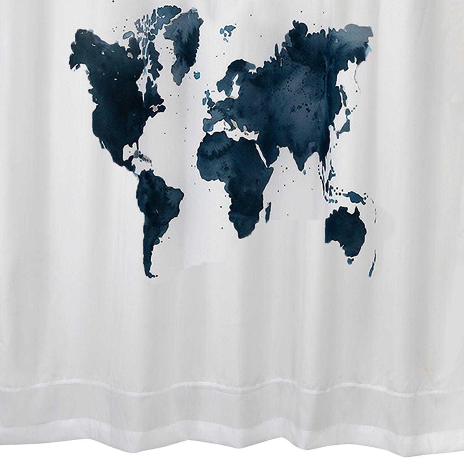 Cortina para Baño Estampada Mapa con Forro-2