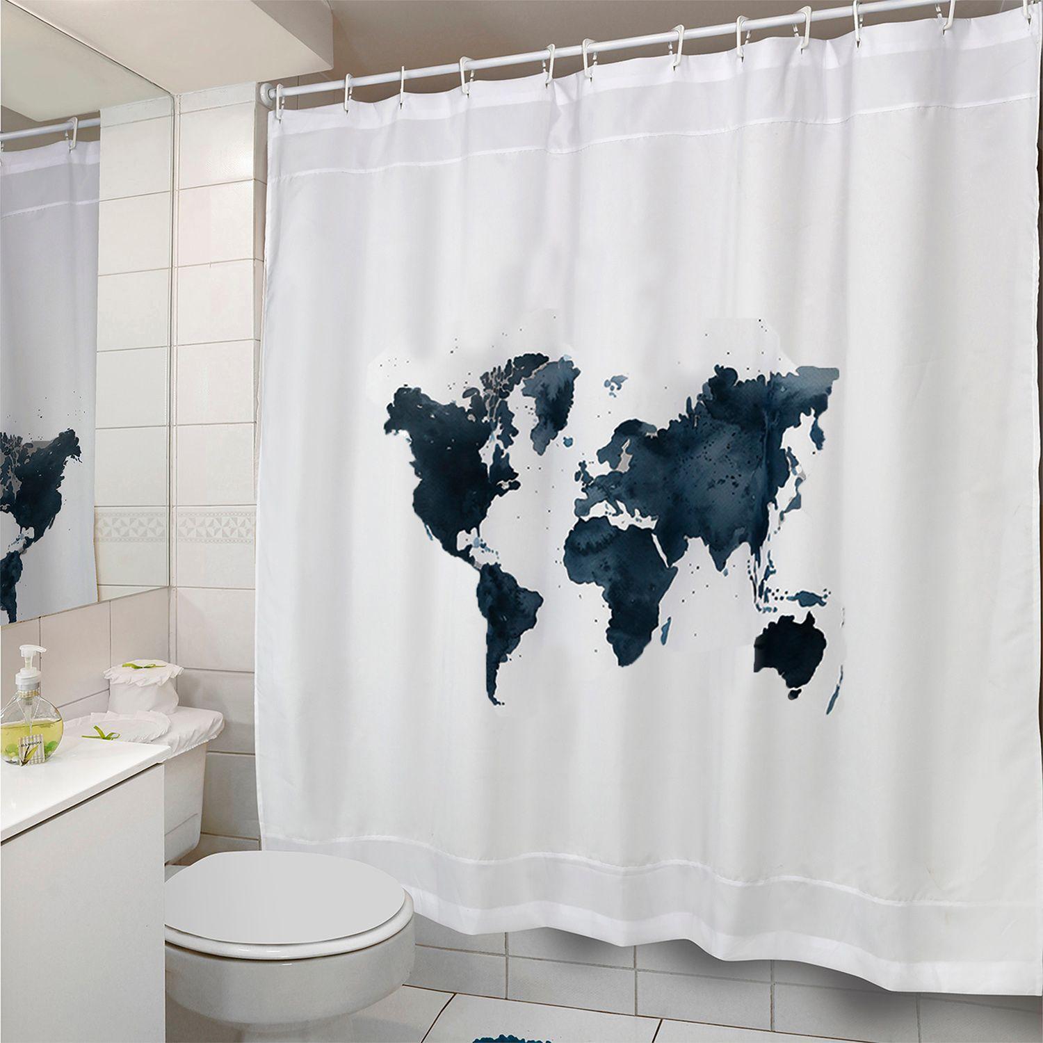 Cortina para Baño Estampada Mapa con Forro-3
