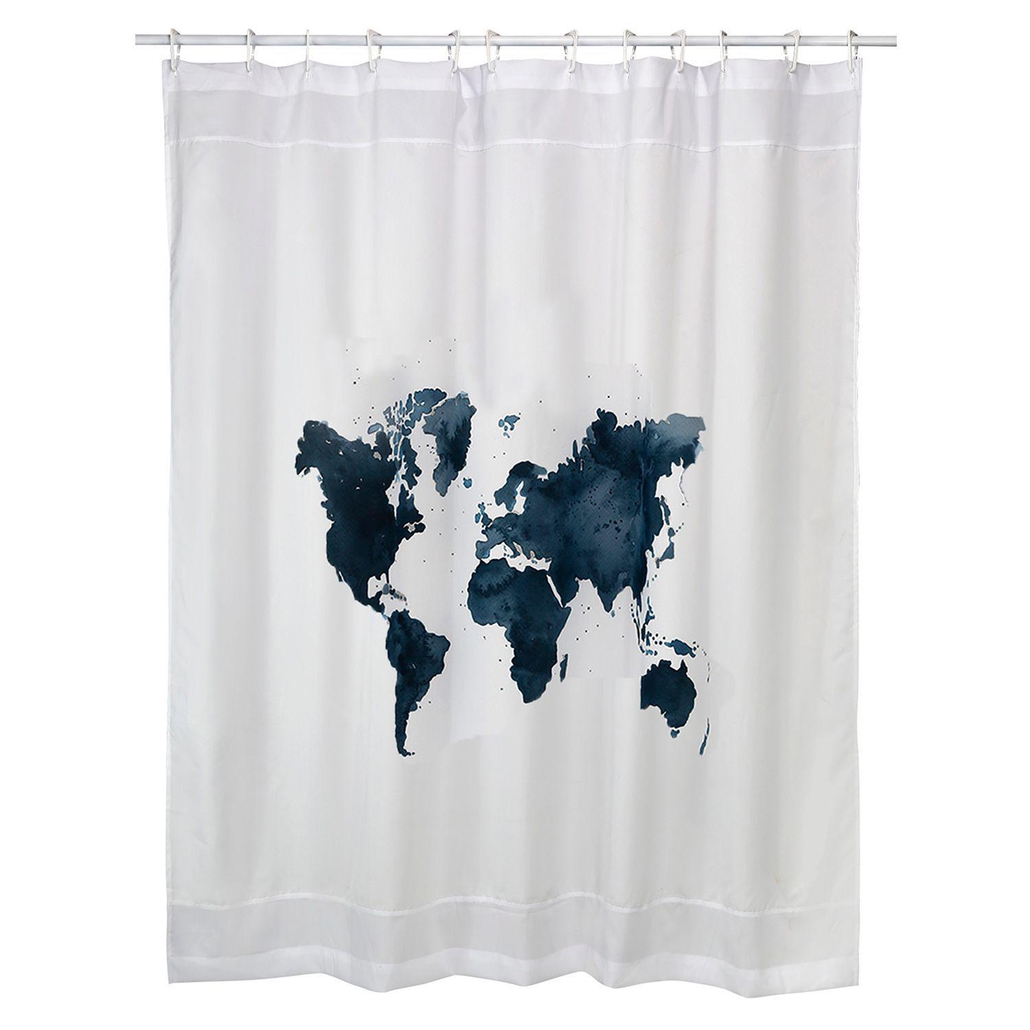 Cortina para Baño Estampada Mapa con Forro-0