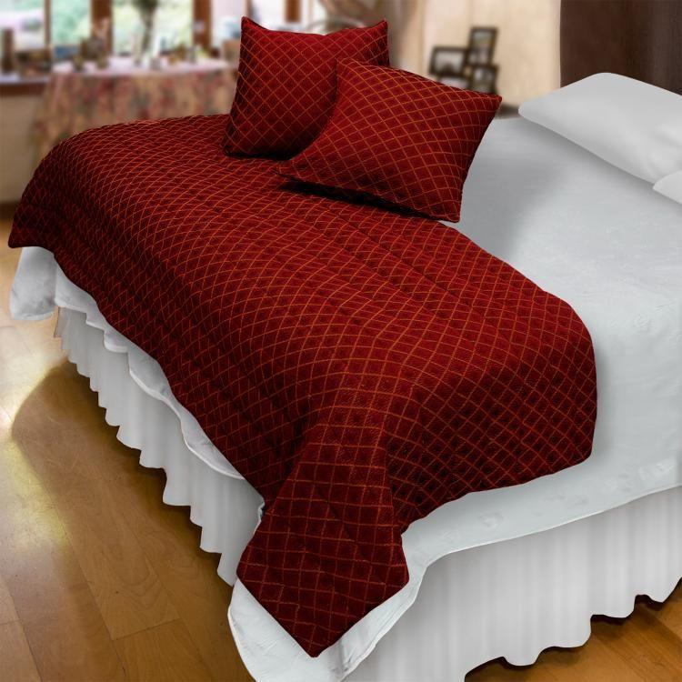 Piecera Con Fundas Rombos Burdeo Reversible-3