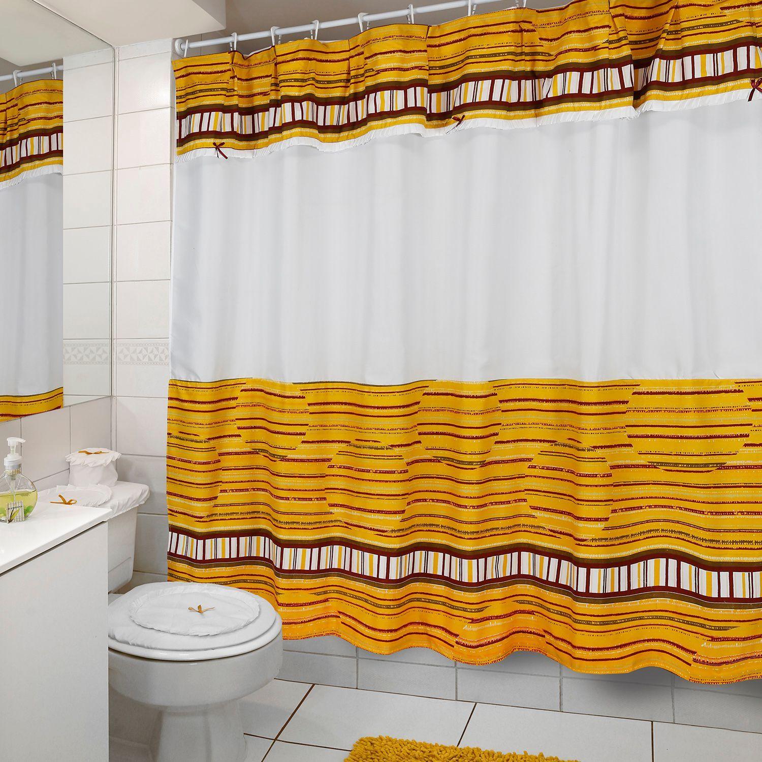 Juego de Cortina para Baño 5 Pzas Barras Mostaza sin Forro-2