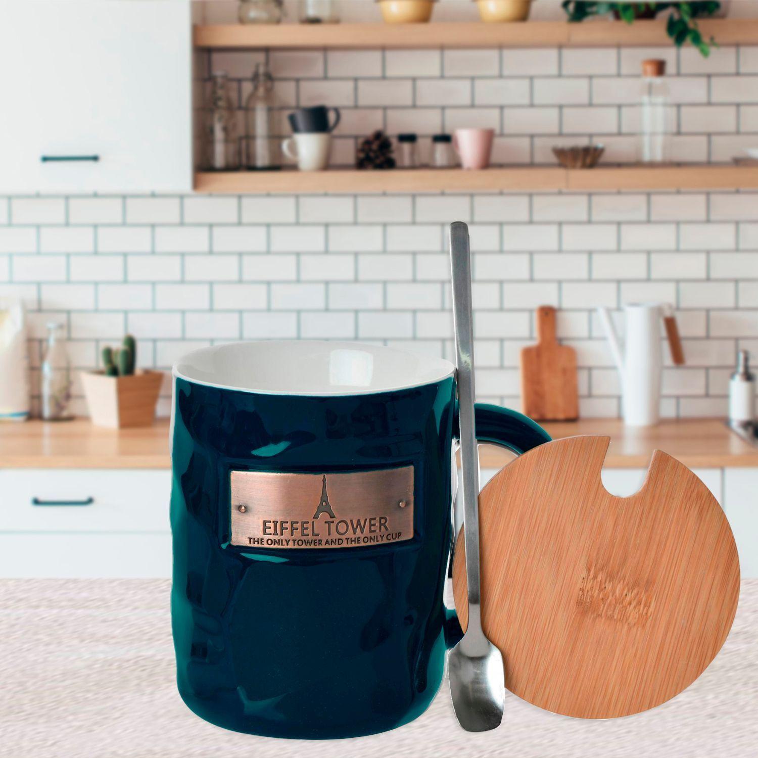 Jgo Tazón Decorativo Eiffel C/Tapa y Cuchara Petróleo-3