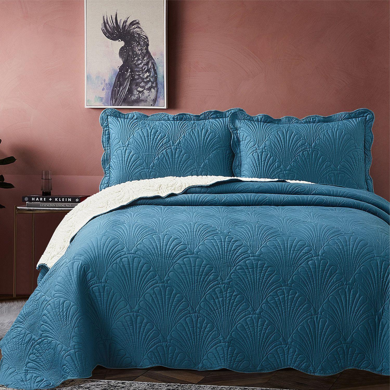 Quilt Sherpa King Paris Liso Petroleo-4