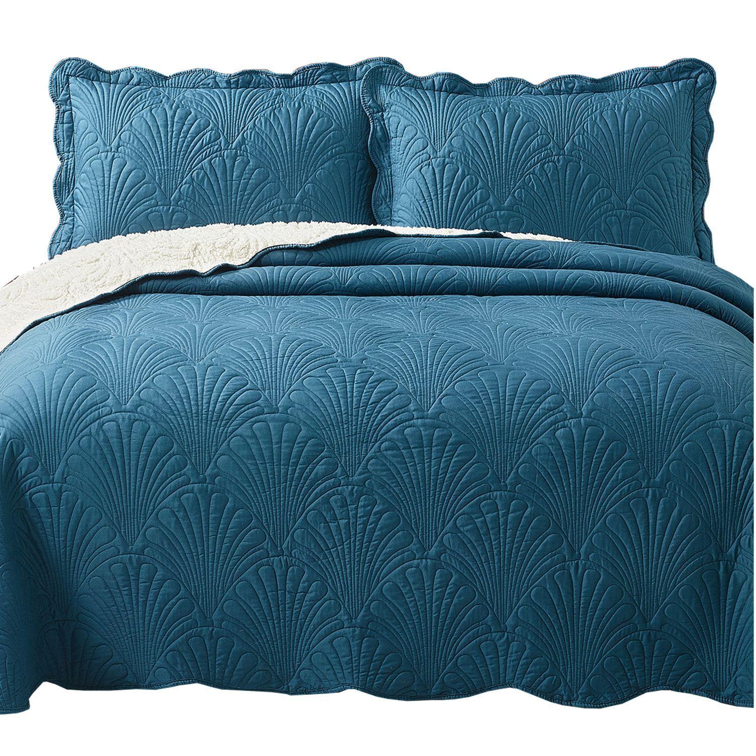 Quilt Sherpa King Paris Liso Petroleo-4