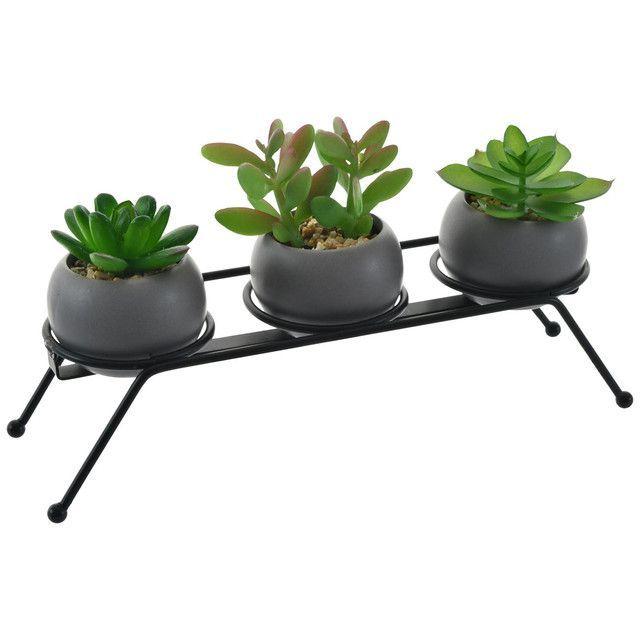 Suculentas Decorativas Bolas Atril Triple Gris-2