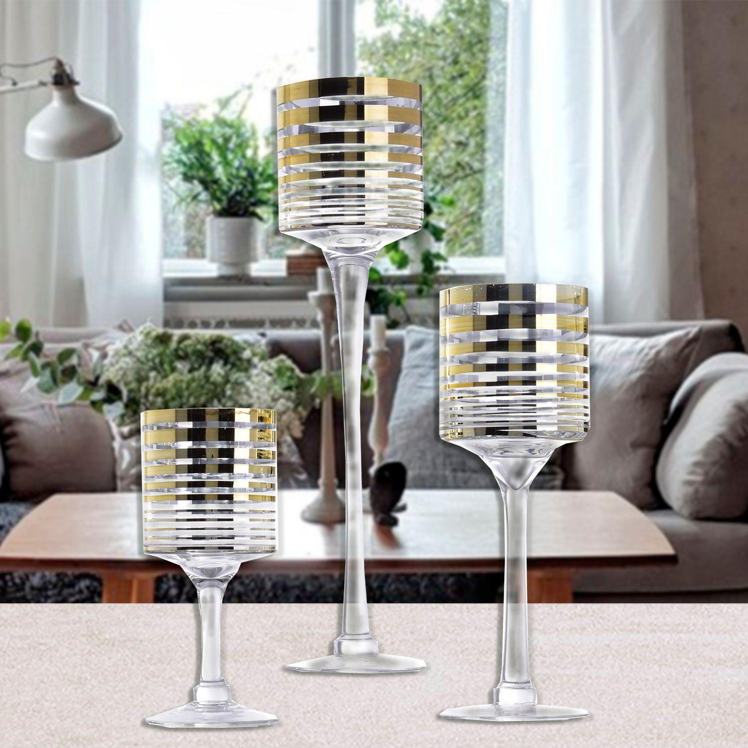 Juego Portavelas Decorativo Recto Gold 3 Piezas-3