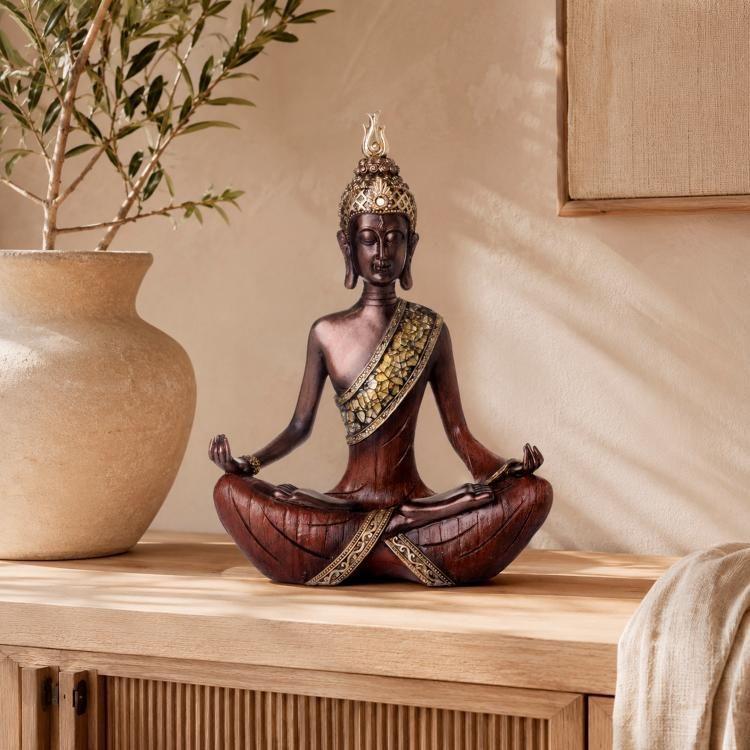 Figura Decorativa Buda Padmasana Mudra Caoba-0
