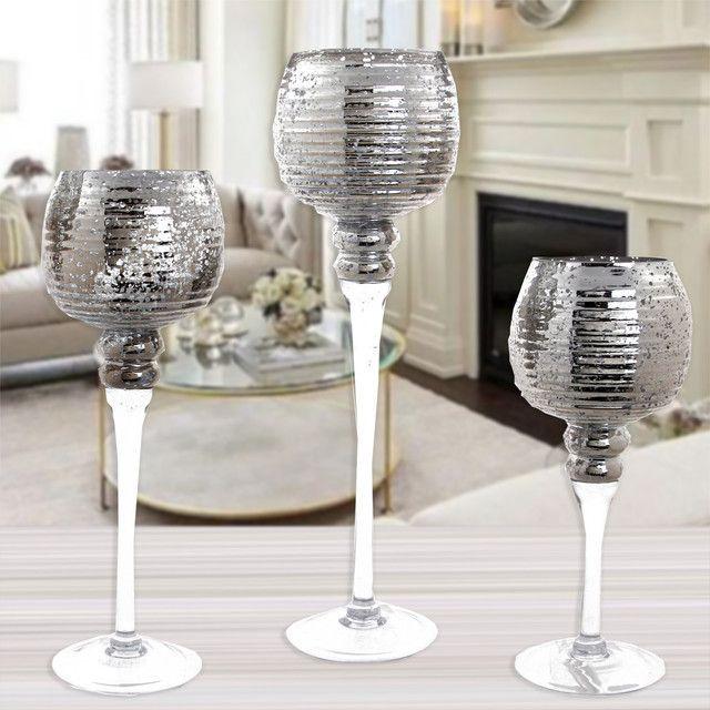 Juego de Portavelas Decorativo Bruselas Silver 3 Piezas-4