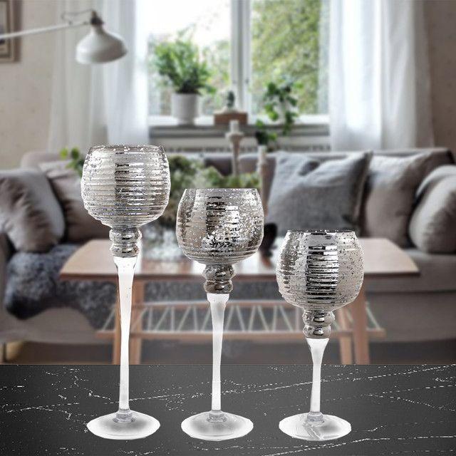 Juego de Portavelas Decorativo Bruselas Silver 3 Piezas-3