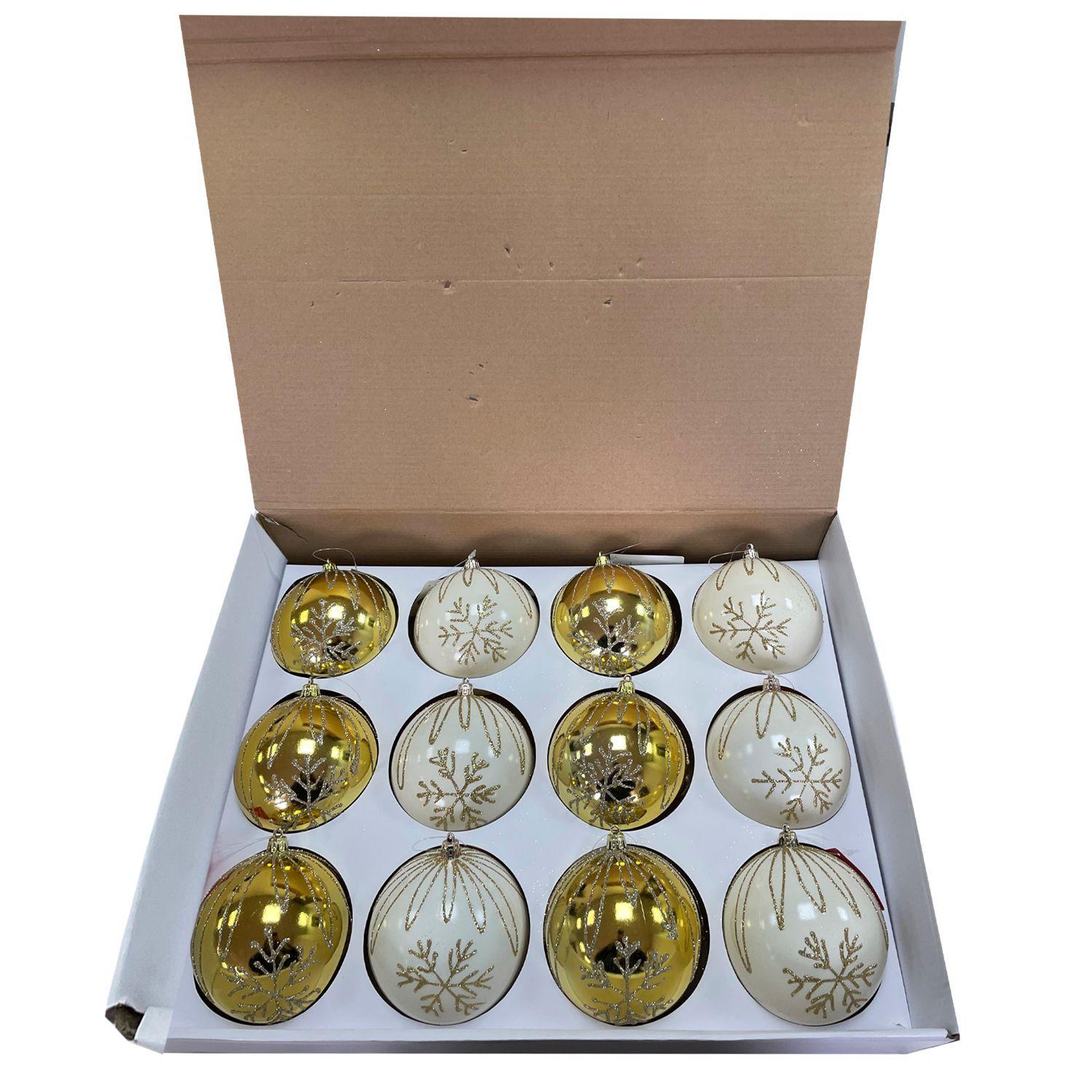 Set 12 Bolas Navideñas Copo Gold 10 Cms.-0