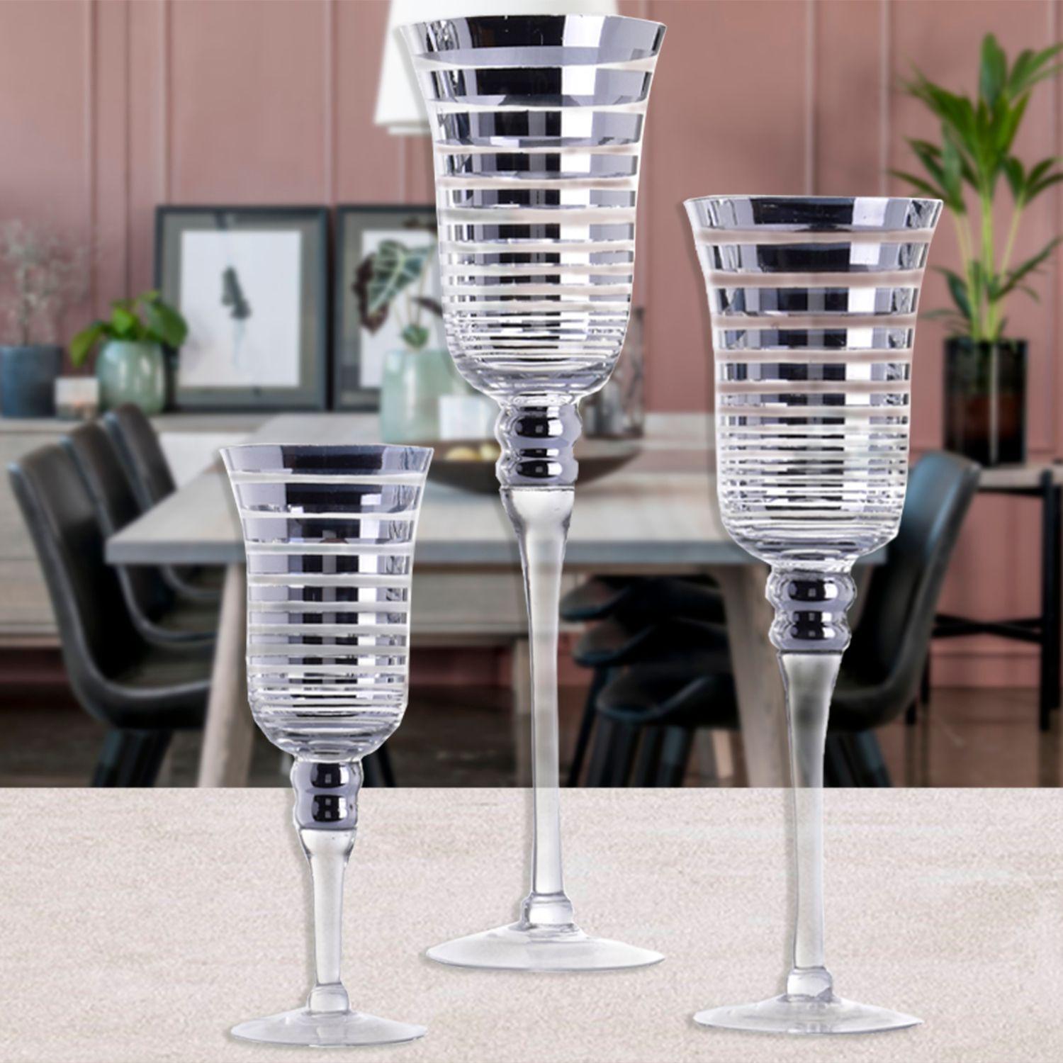 Juego Portavelas Decorativo Curvo Silver 3 Piezas-3