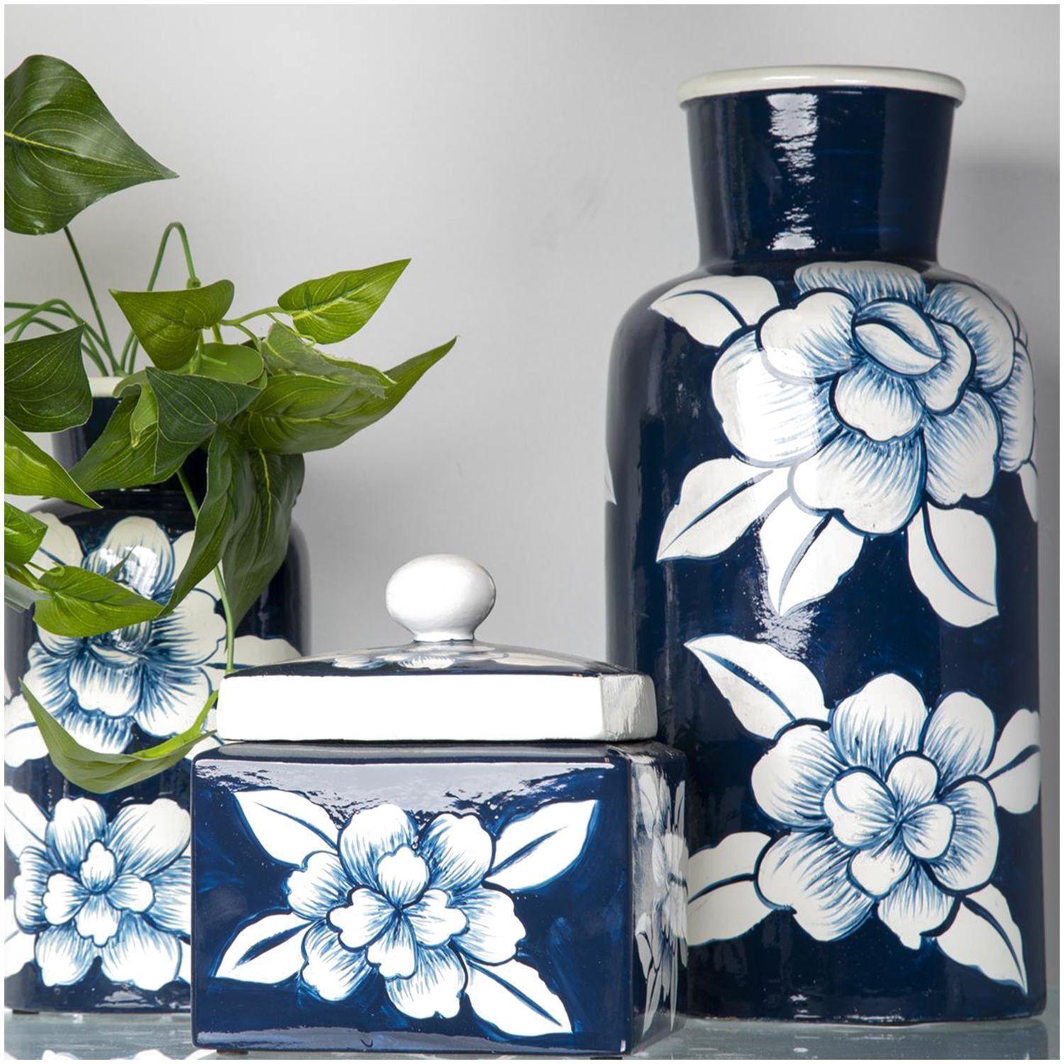 Jarrón Decorativo Flores Azul-2