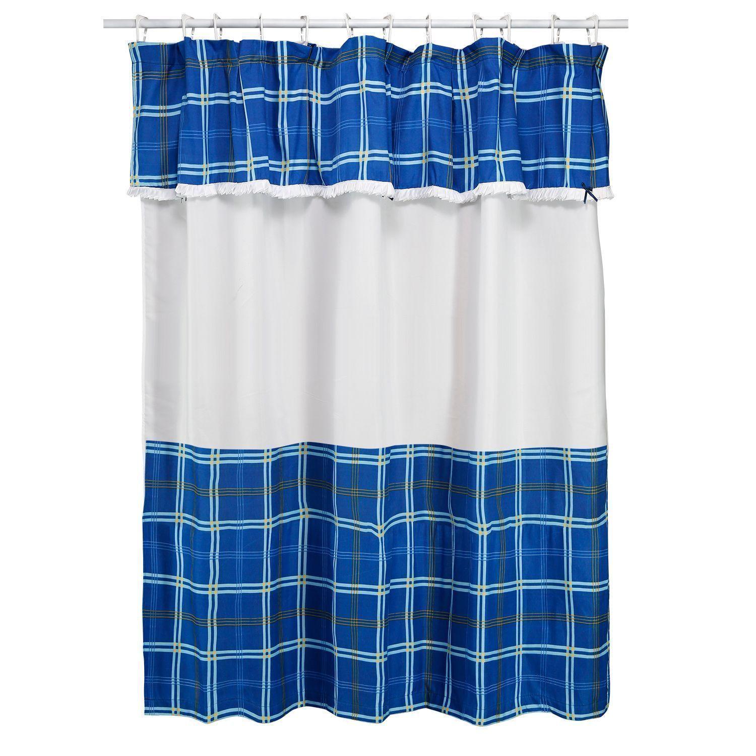 Juego de Cortina para Baño 5 Pzas sin Forro Escoces Azul-0