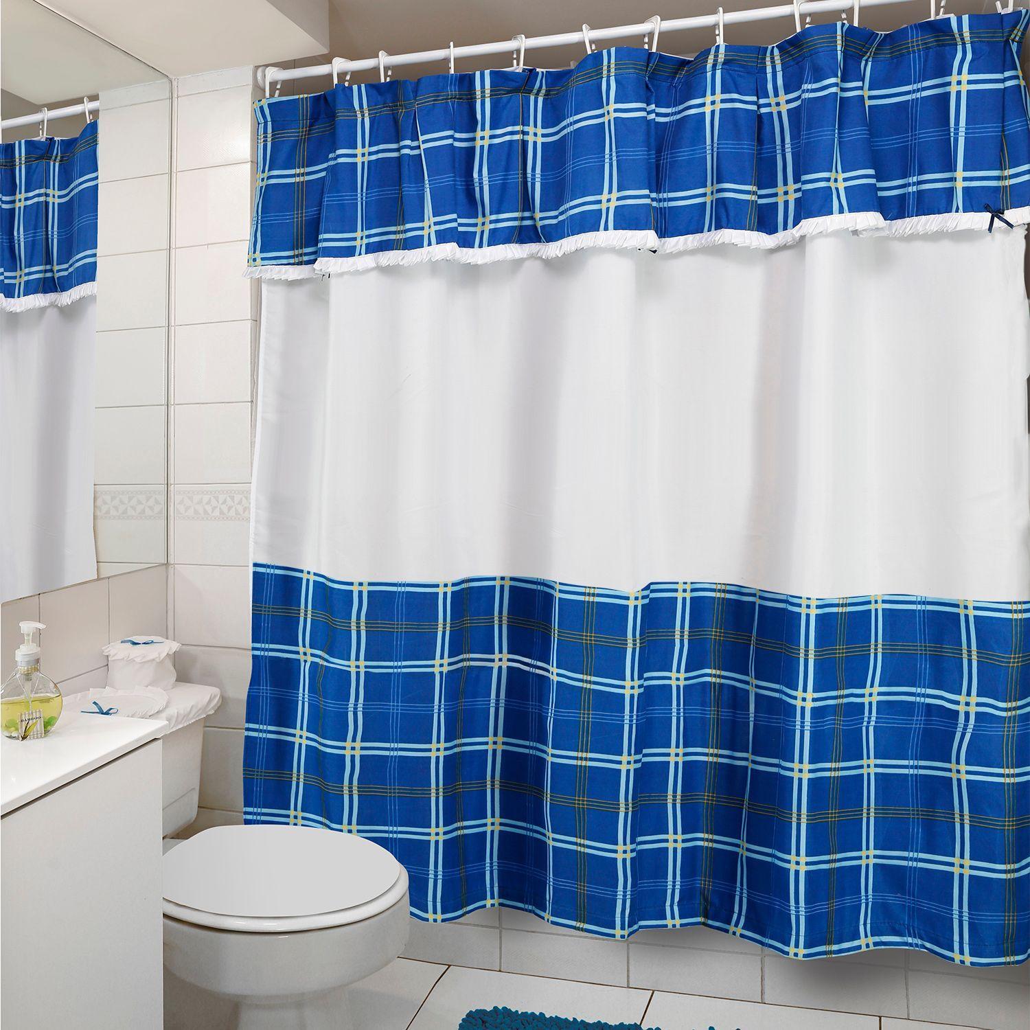 Juego de Cortina para Baño 5 Pzas sin Forro Escoces Azul-2