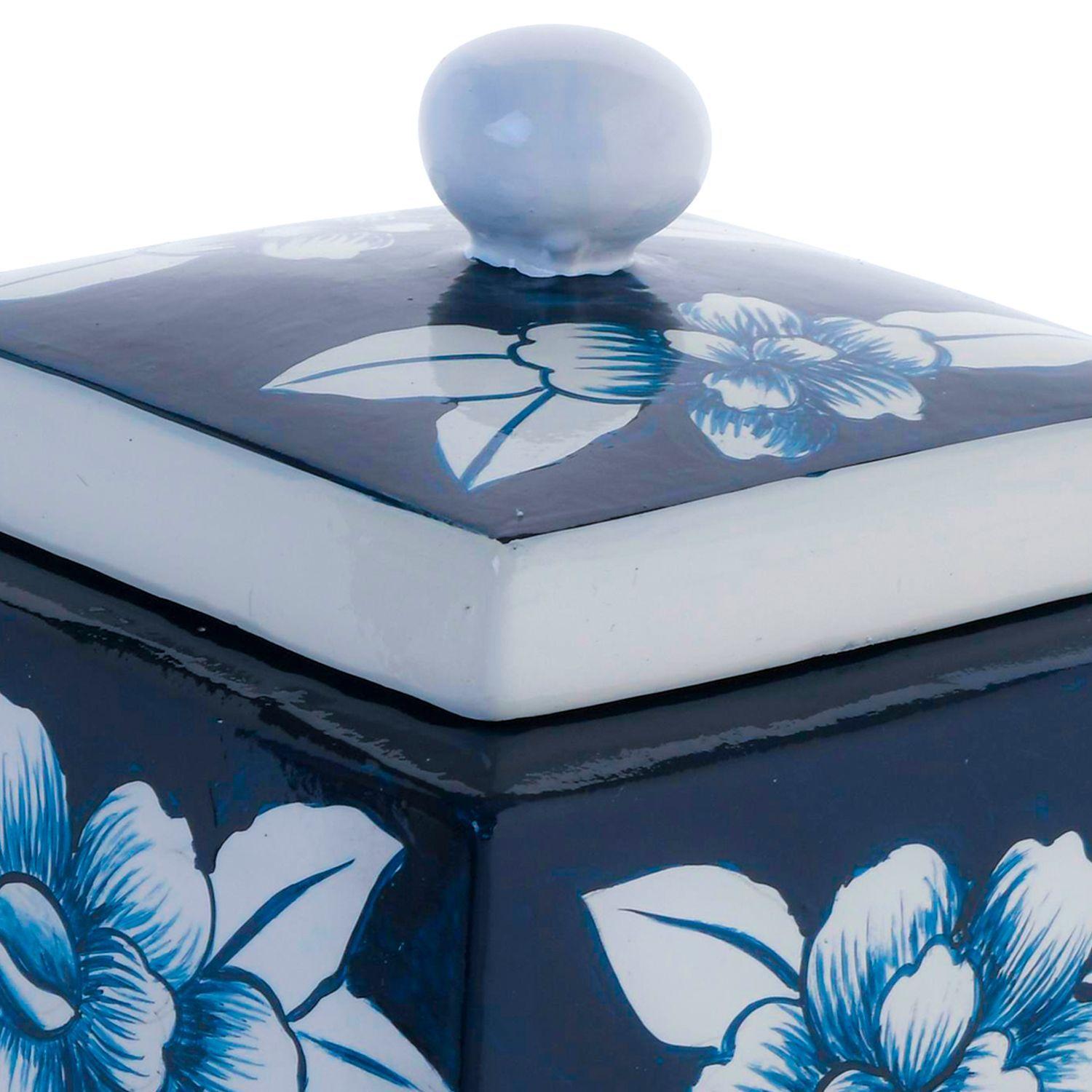 Cofre Decorativo Flores Azul con Tapa-2