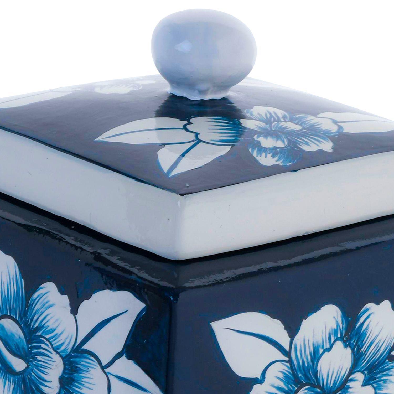 Cofre Decorativo Flores Azul con Tapa-3