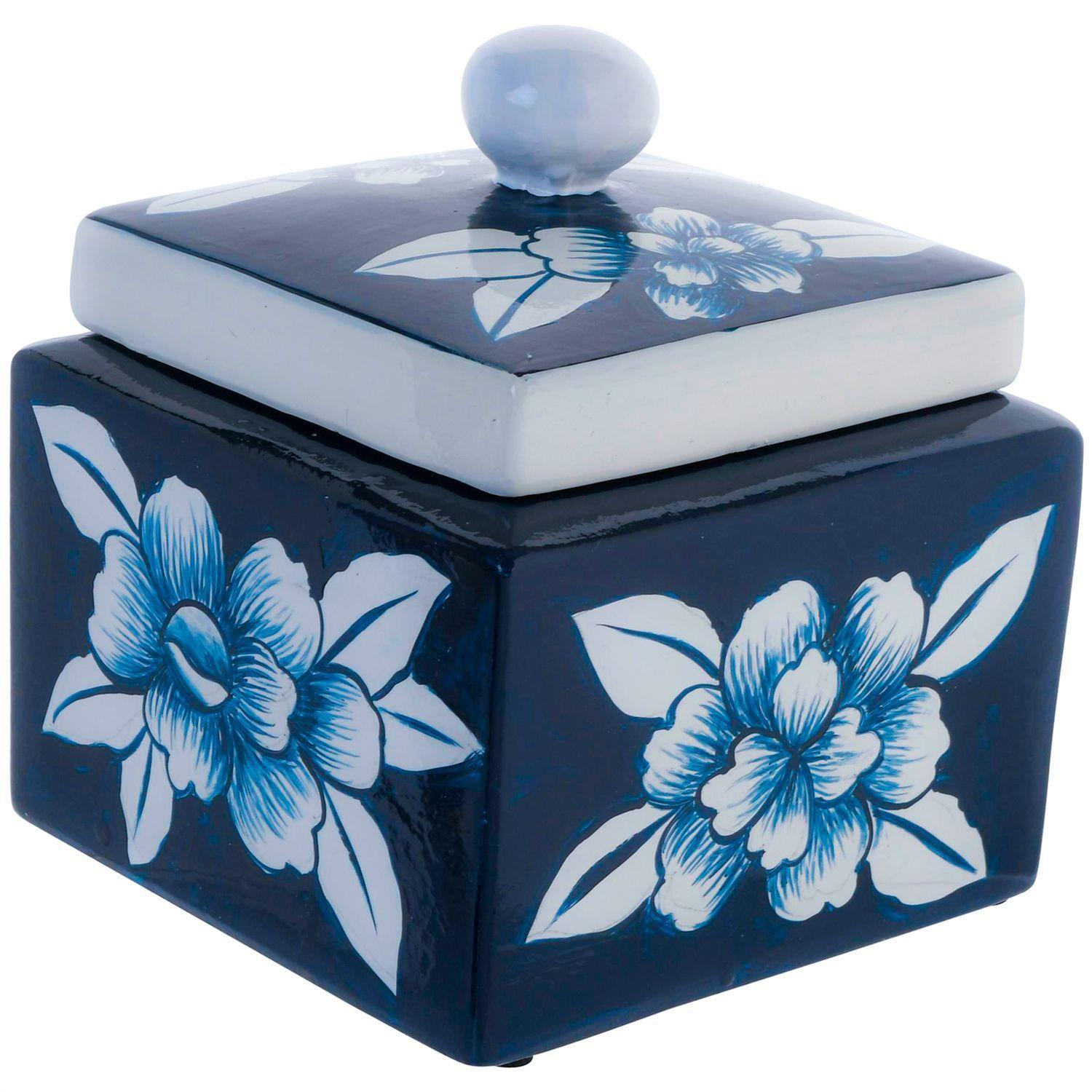 Cofre Decorativo Flores Azul con Tapa-5