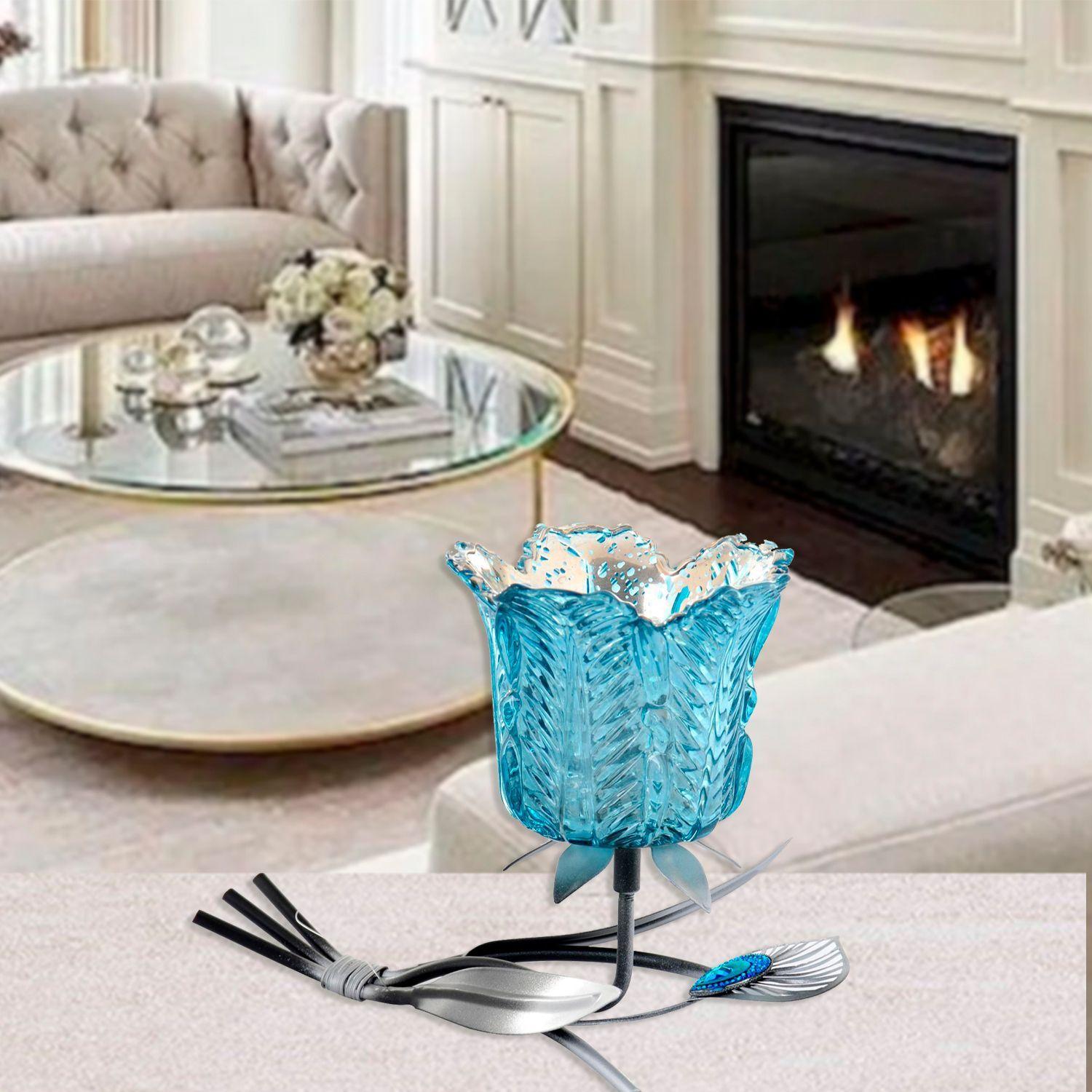 Portavela Decorativo Flor Blue-3