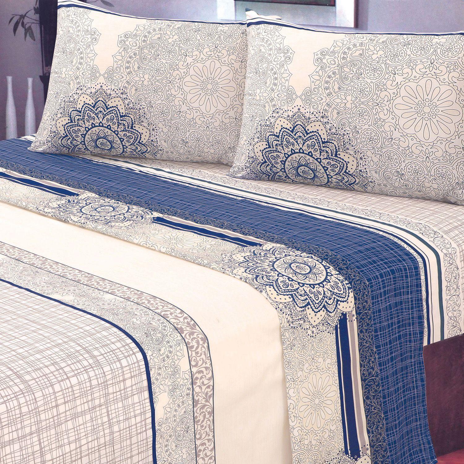 Juego de Sabanas T144 1,5 Plazas Delhi Azul-3