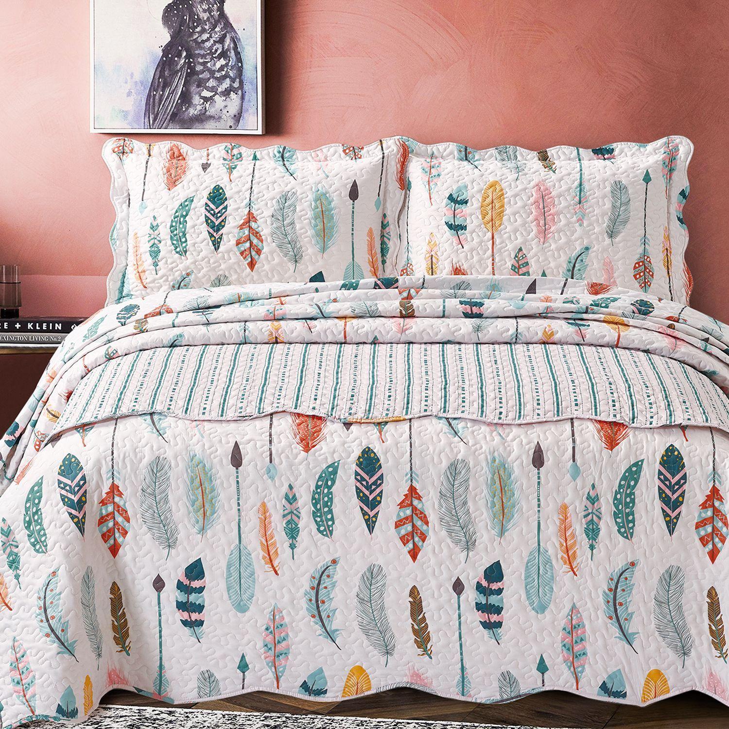 Quilt Con Piecera Plumas 1,5 Plazas-2