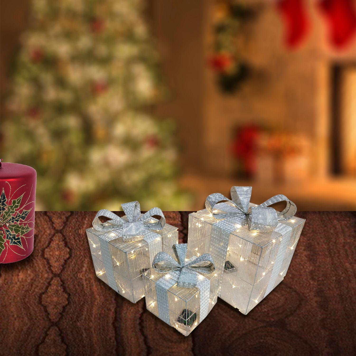 Set Cajas Navideñas Amberes Luces Led 3 Pzas Gold-3