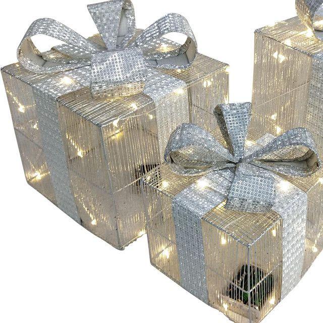 Set Cajas Navideñas Amberes Luces Led 3 Pzas Gold-1