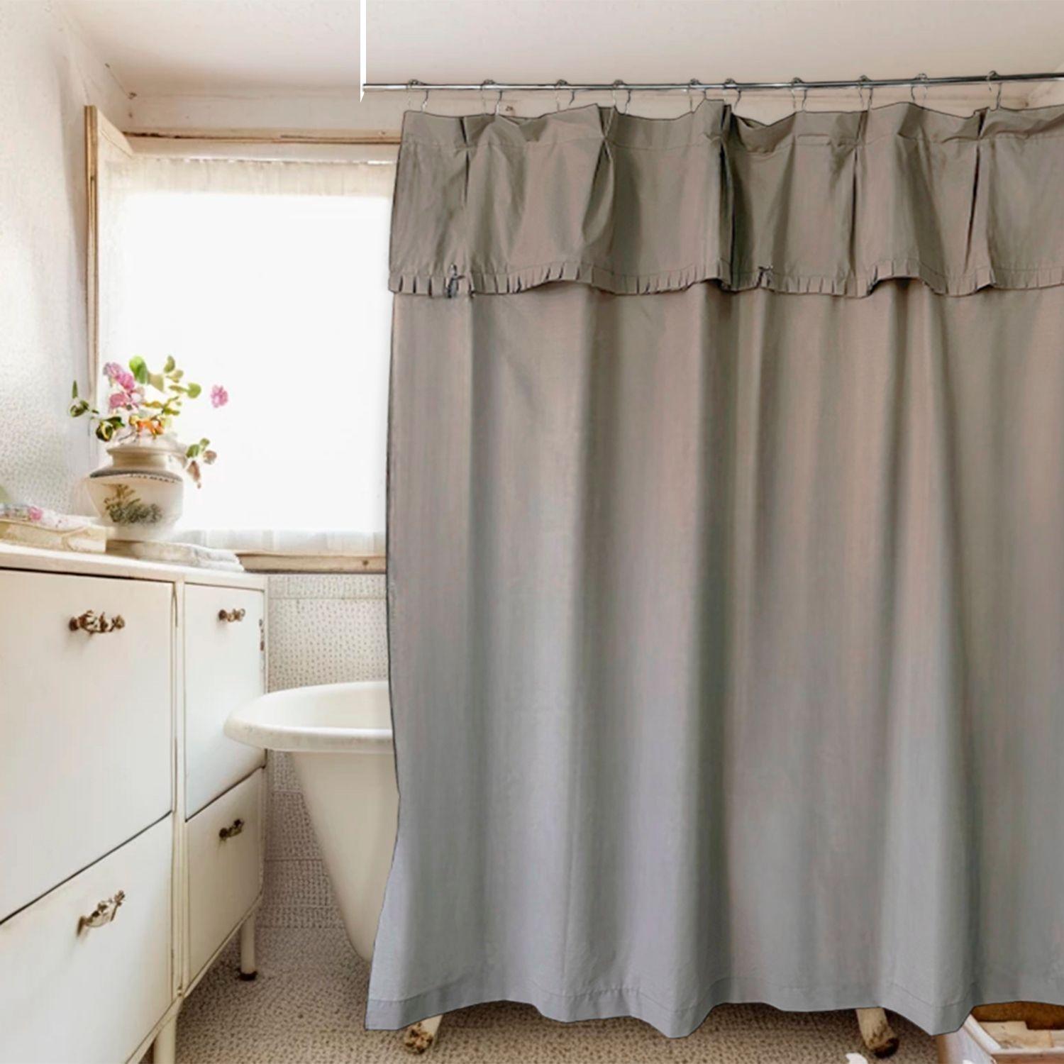 Juego Cortina Recogida para Baño Lisa Gris Perla-3