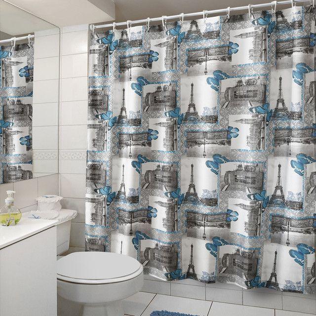 Cortina para Baño Diseño Eiffel con Forro-2