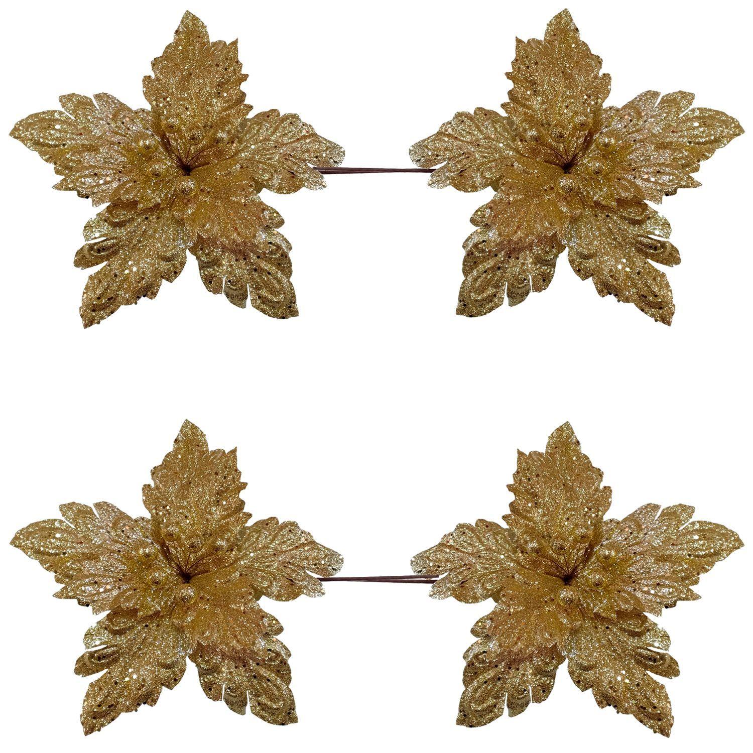 Set 4 Poinsetias Navideñas Gold 34 Cms.-0