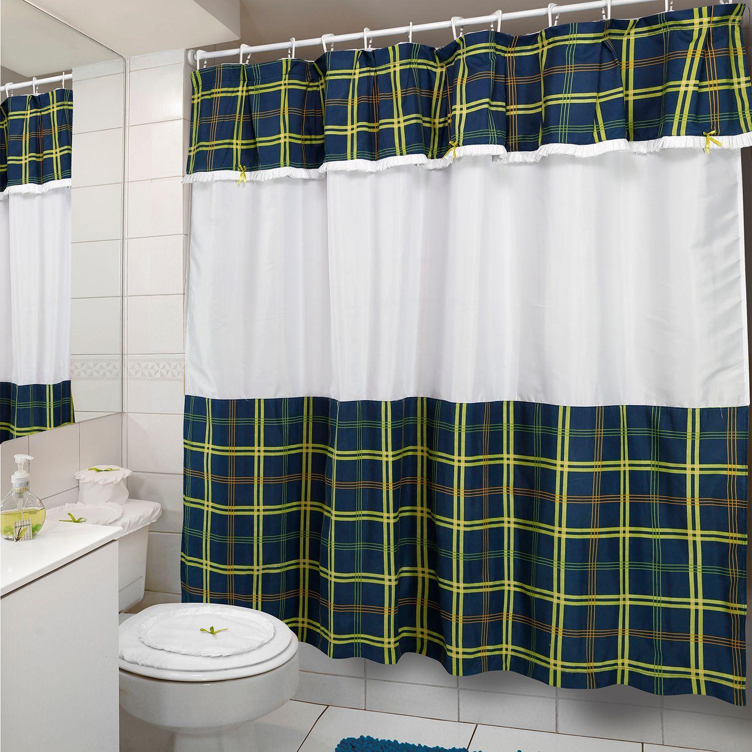 Juego de Cortina para Baño 5 Pzas sin Forro Escoces Pistacho-2