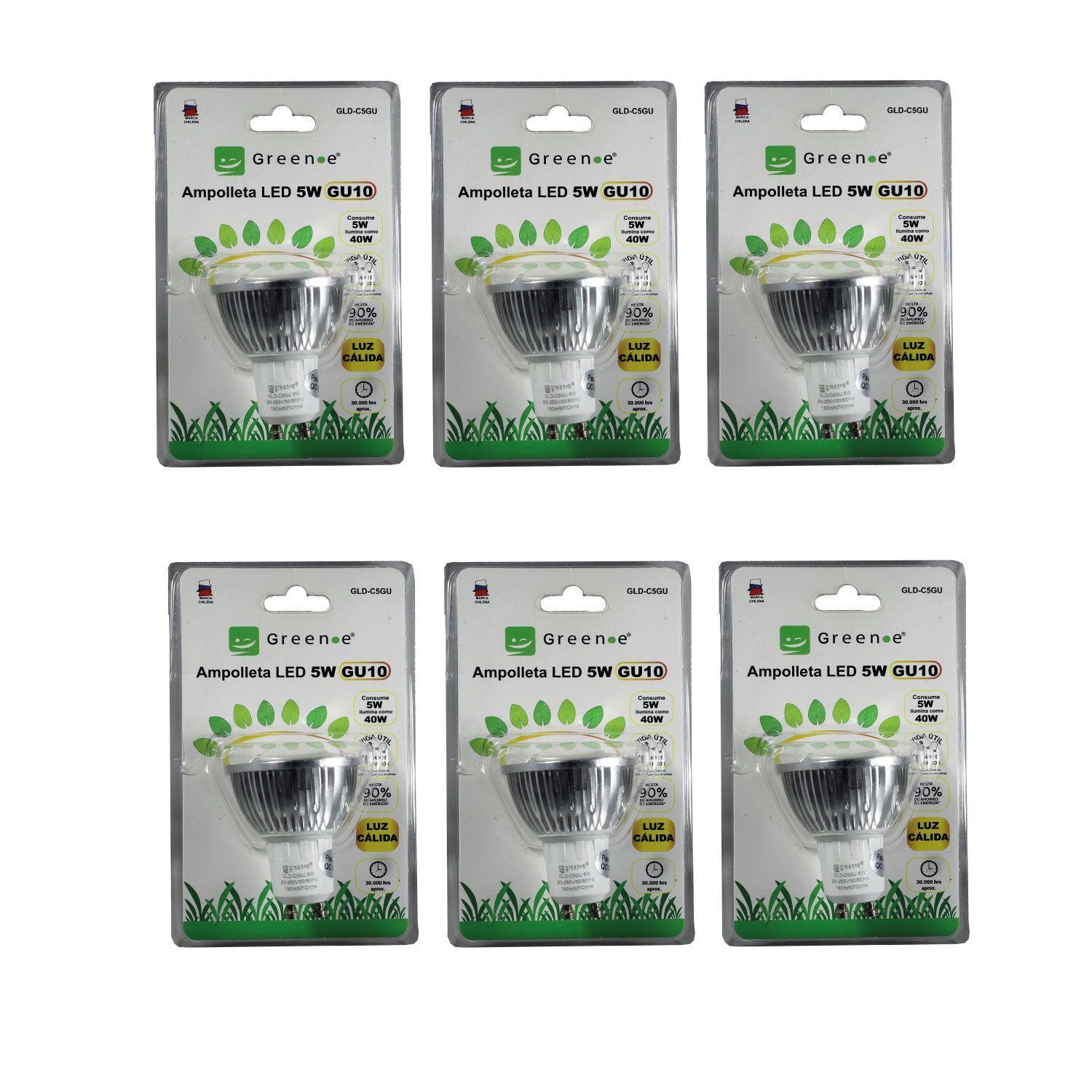 Ampolleta Led de 5W. GU10.Luz Cálida/ X 6 Unidades-0