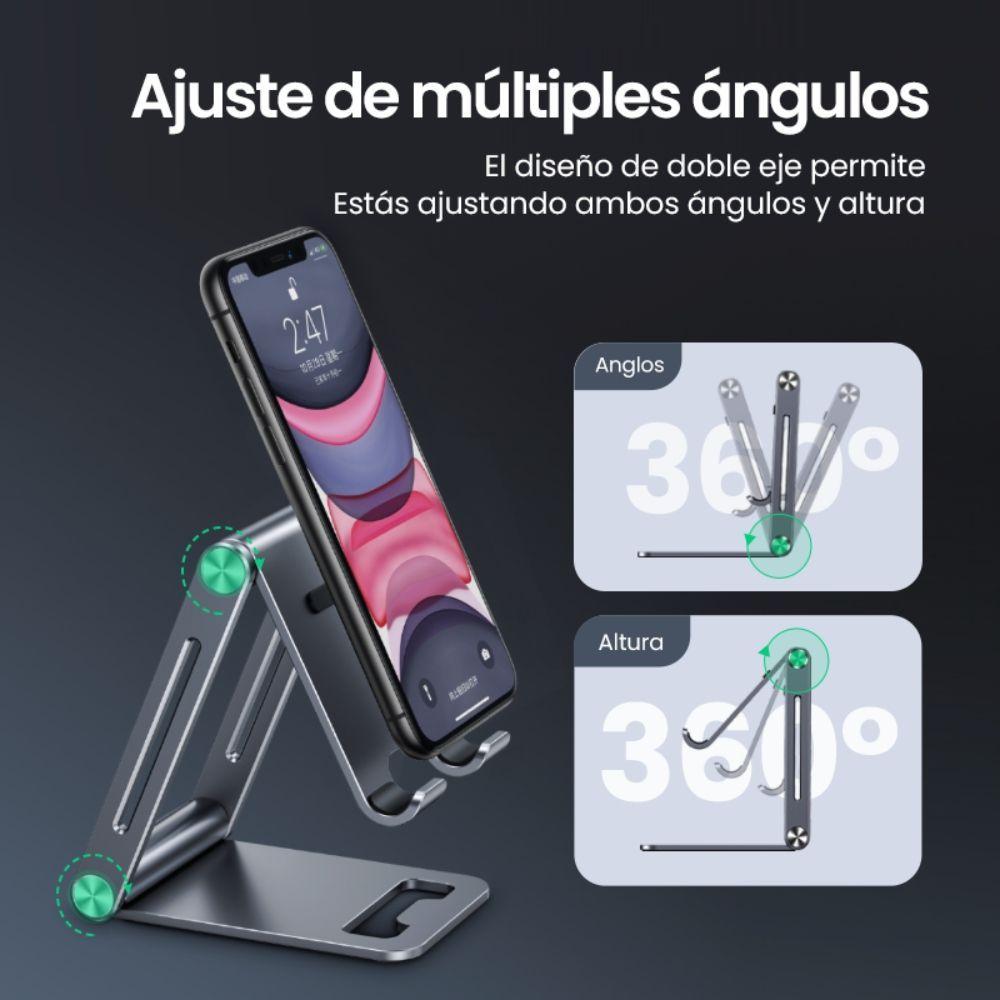 BASE DE ESCRITORIO PARA CELULAR DOBLE INCLINACION AJUSTABLE ALUMINIO SILVER UGREEN LP263-4
