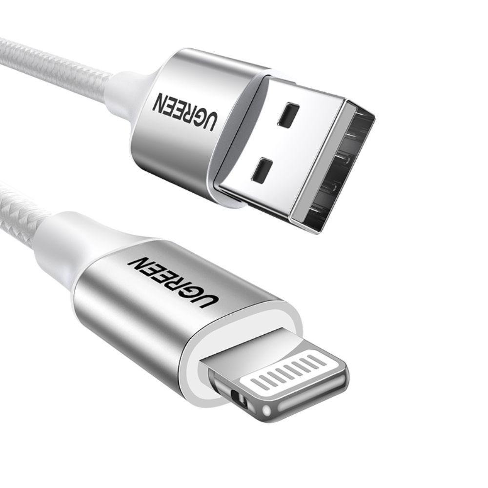 CABLE LIGHTNING CERTIFICADO MFI / USB-A 2.4A 1 METRO REFORZADO BLANCO UGREEN US199-2