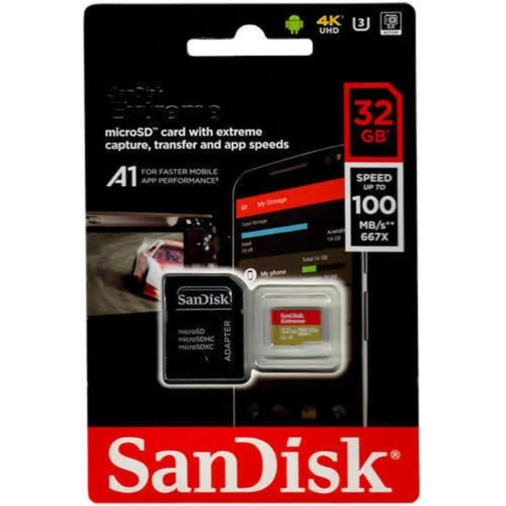 TARJETA DE MEMORIA MICRO SD 32GB EXTREME 100MB/s UHS-I U3 A1 ADAP SD SANDISK SDSQXAF-032G-GN6AA-1