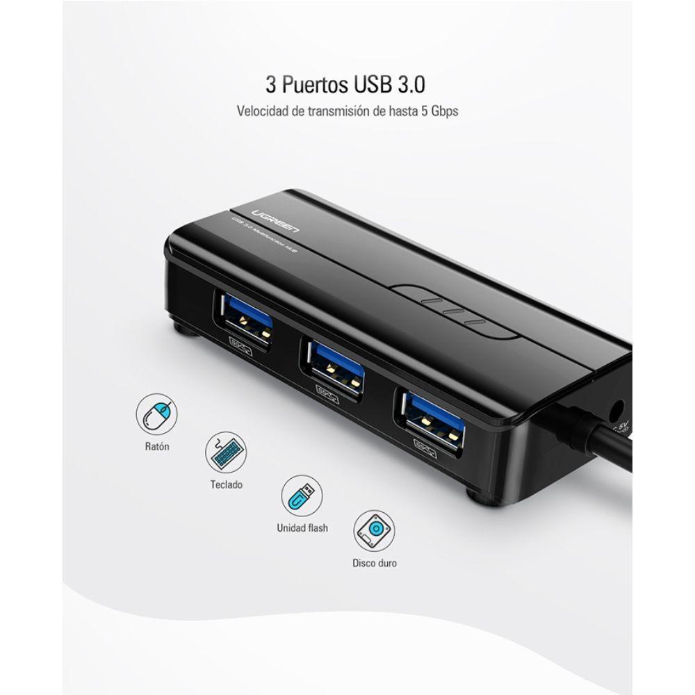 HUB USB-A 3.0 / 3USB-A 3.0 + RJ45 GIGABIT NEGRO UGREEN 20265-1