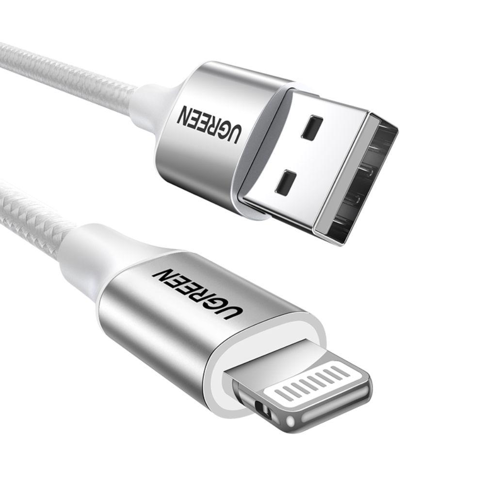 CABLE LIGHTNING CERTIFICADO MFI / USB-A 2.4A 2 METROS REFORZADO BLANCO UGREEN US199-0