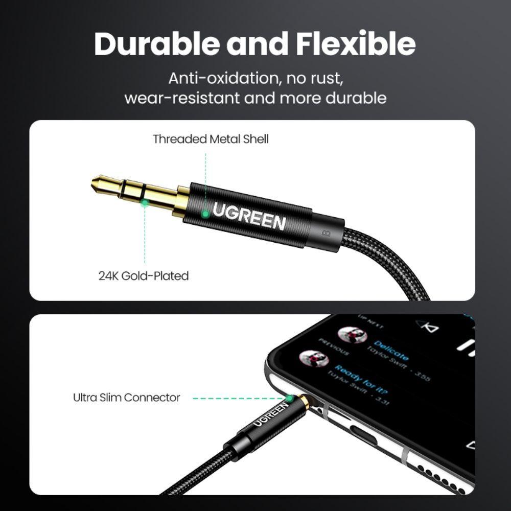 CABLE AUDIO AUXILIAR CURVO PLUG 3.5MM M/M TRENZADO 2M AZUL OSCURO UGREEN AV112-2
