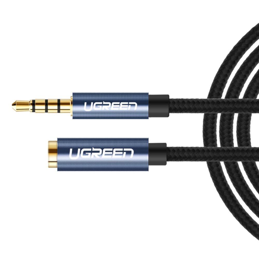 CABLE EXTENSION PLUG/JACK 3.5MM 4 POLOS M/H (ESTEREO+MIC) TRENZADO1M NEGRO UGREEN AV118-0