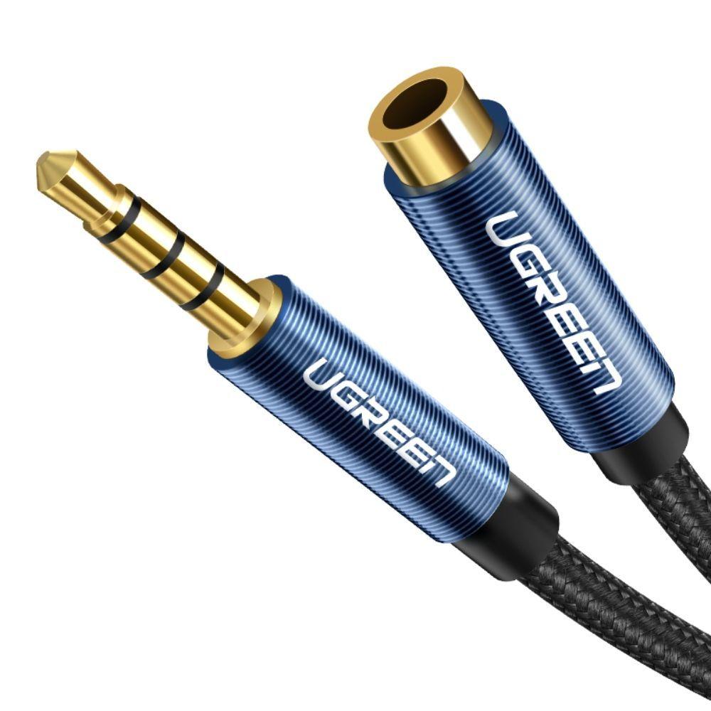 CABLE EXTENSION PLUG/JACK 3.5MM 4 POLOS M/H (ESTEREO+MIC) TRENZADO1M NEGRO UGREEN AV118-1